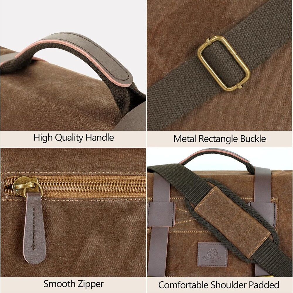 Messenger Bag for Men,14-15.6 Inch Laptop Bag, Water-resistant Waxed Canvas Satc - Picture 6 of 7